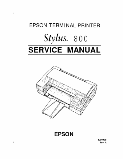 Epson Stylus 800 Epson T|erminal Printer Stylus 800 Service Manual